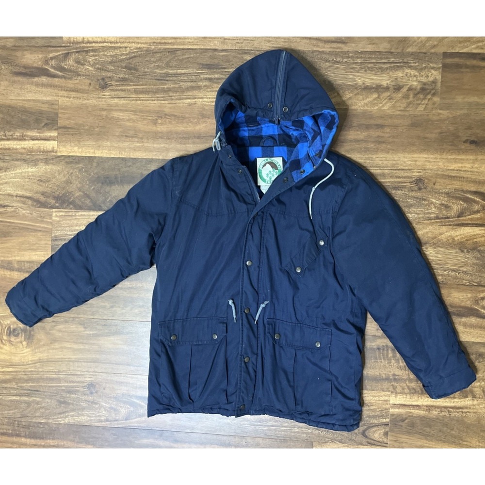 Vtg Appalachian Trail Flannel Lined Utility Parka Jacket Split Hood Blue Mens M